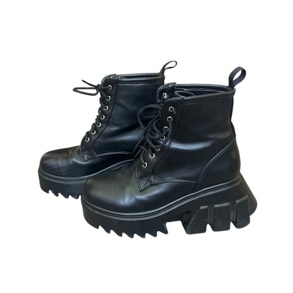 Y2K Chunky Platform Combat Boots Lamoda Size 9 Lace Up Ankle Heeled Grunge - Picture 1 of 9